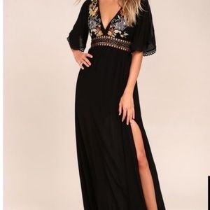 Lulu's Black Maxi Dress with Floral Embroidery